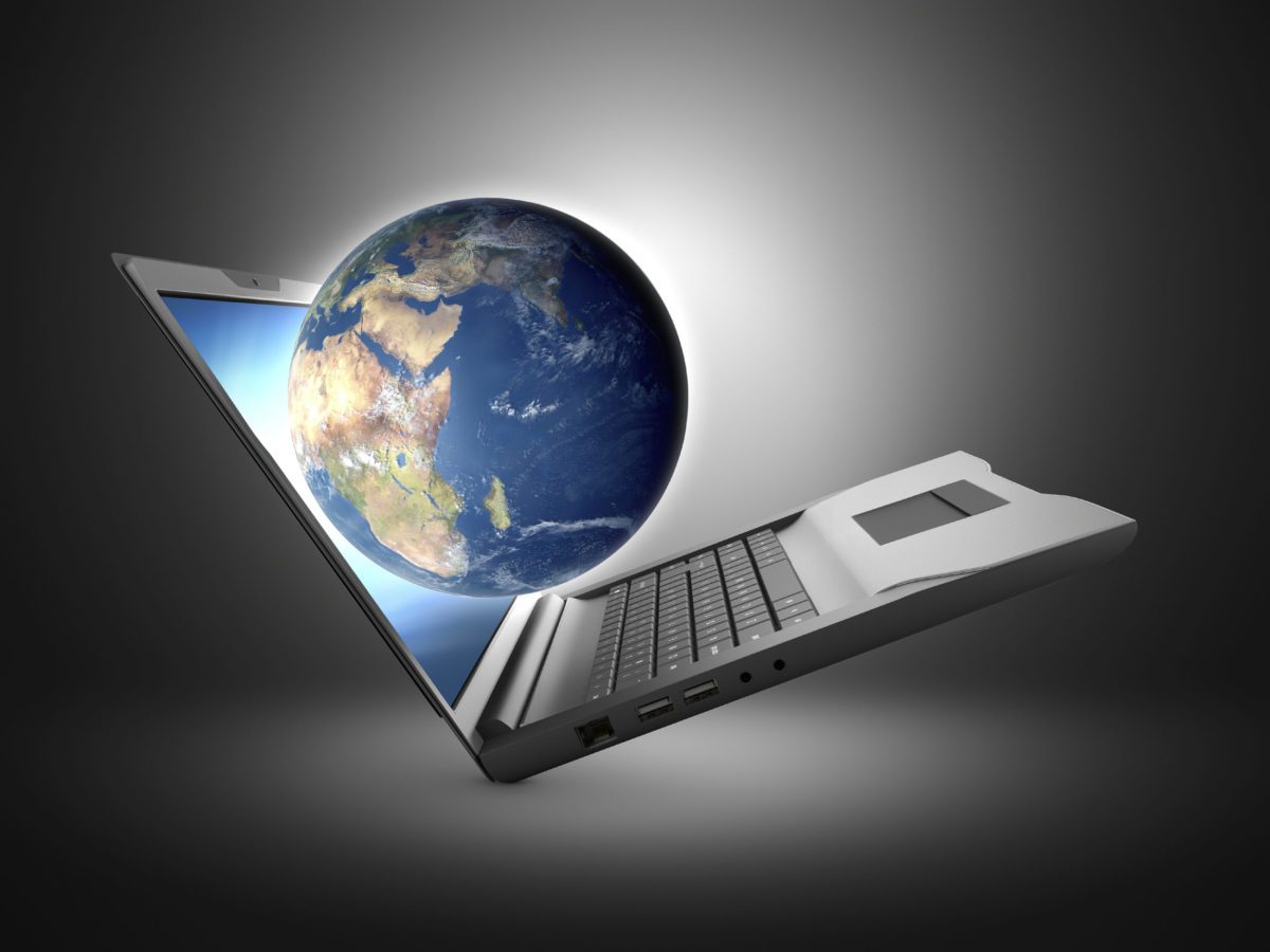 globe coming out of a laptop screen