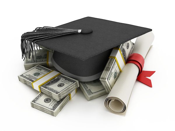 graduation cap, diploma and money