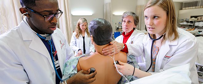 Nursing students participate in simulation training