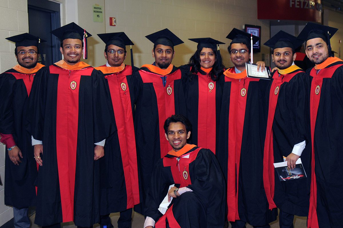 Engineering graduates gather for a photo at graduation