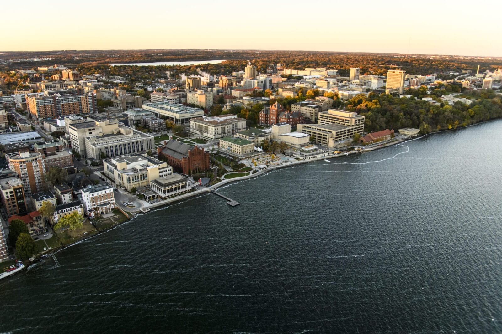 Aerial view of Lake Mendota and the University of Wisconsin-Madison