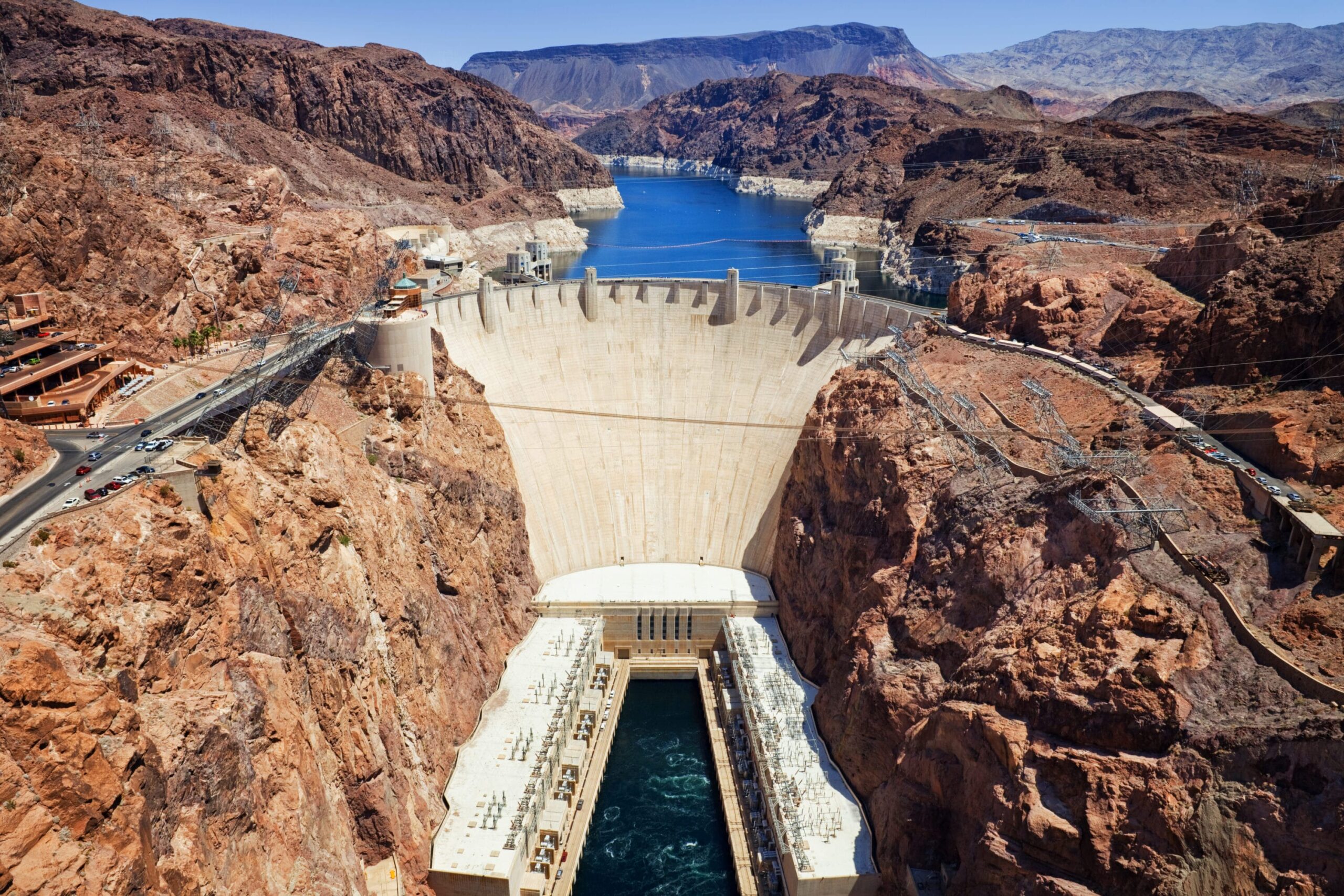 Aerial view of a dam.