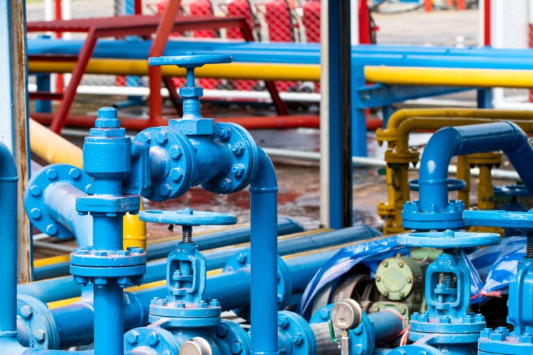 Blue, yellow, and red pipes.