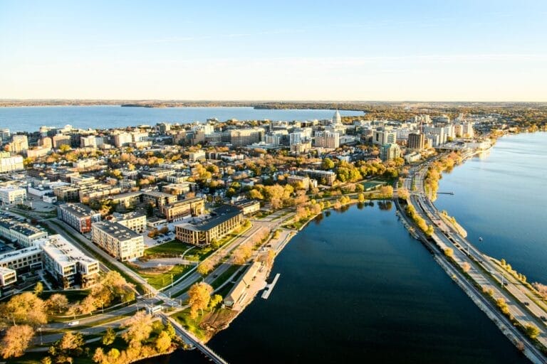 An aerial view of Madison, Wisconsin