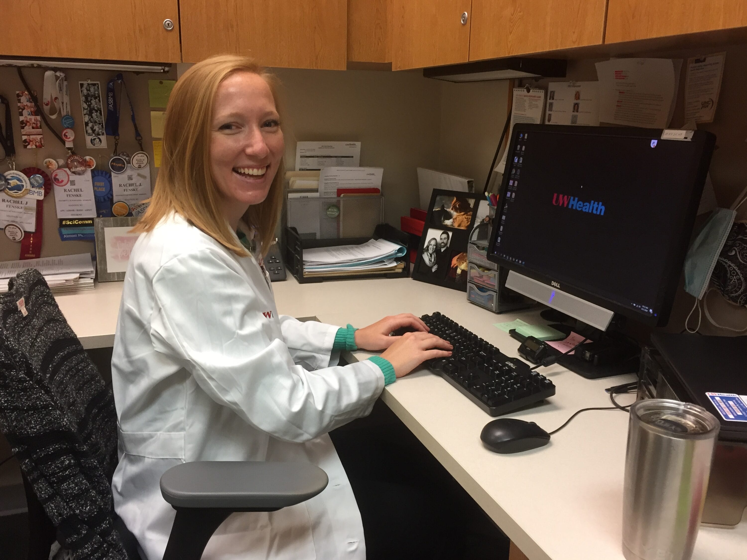 MS in Clinical Nutrition student working at her desk at UW Health