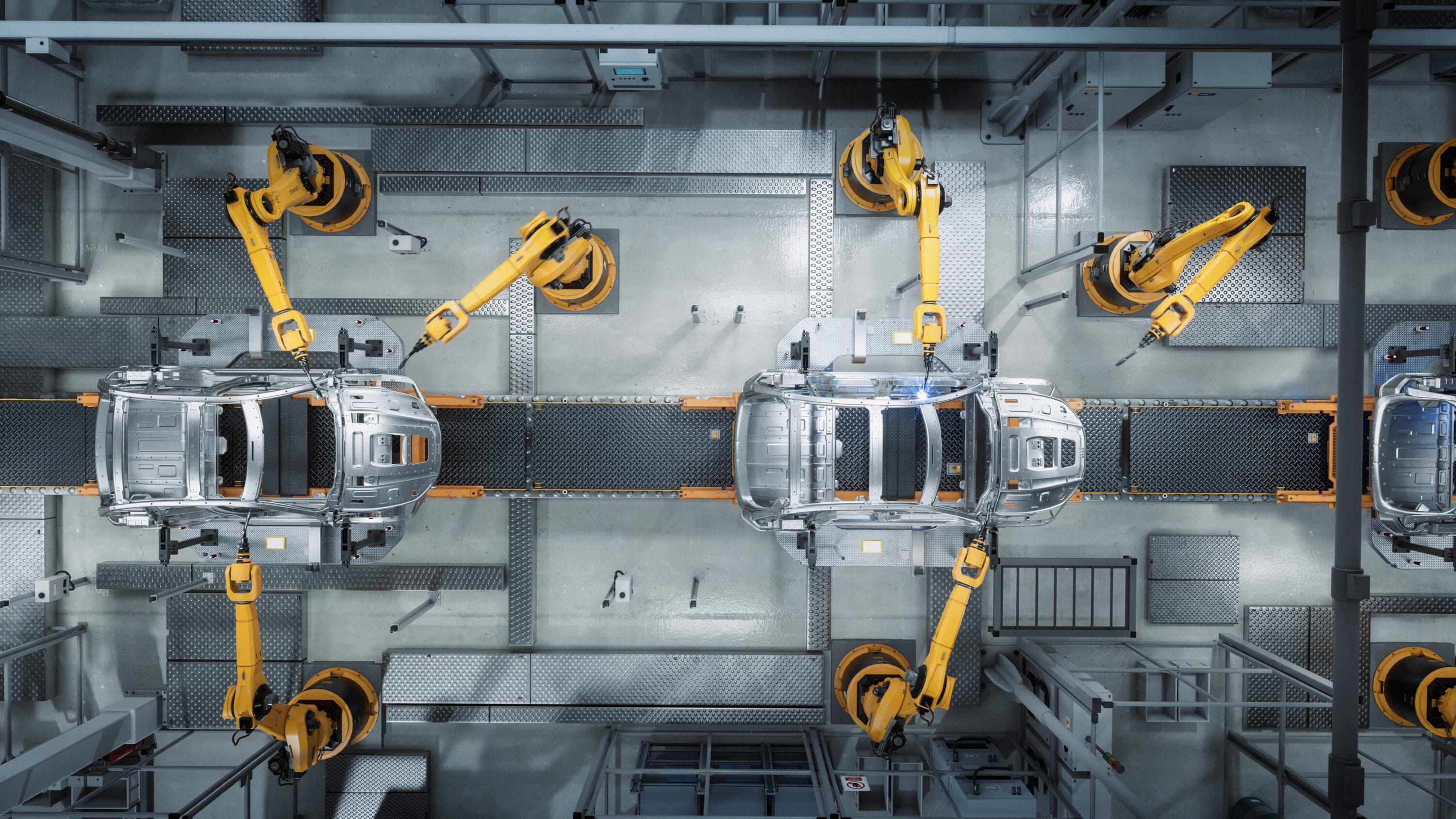 Aerial view of a car factory