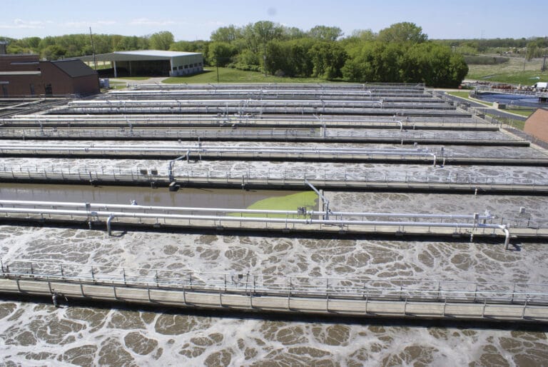 Aerial shot of wastewater engineering plant