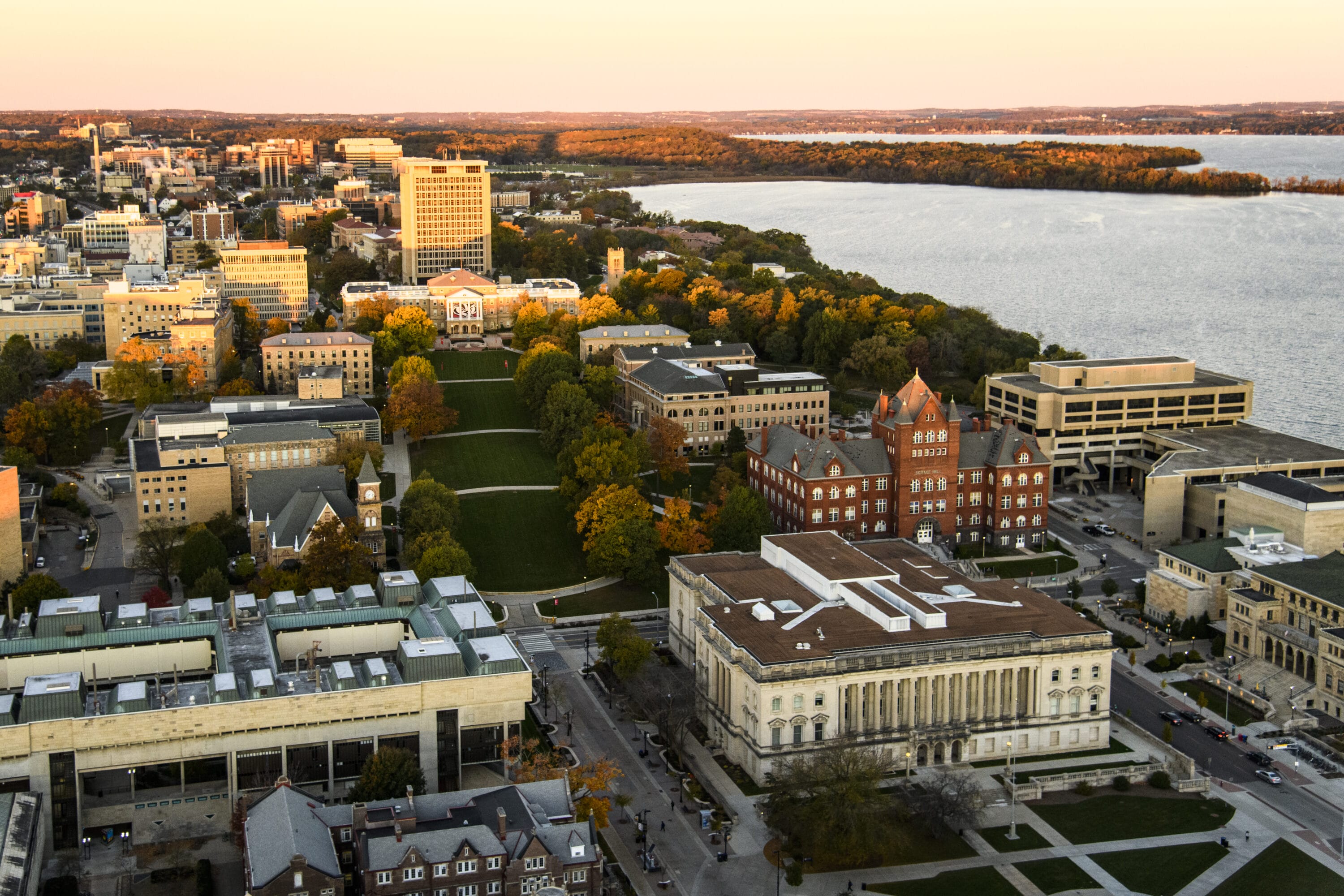 Aerial view of UW-Madison's campus.