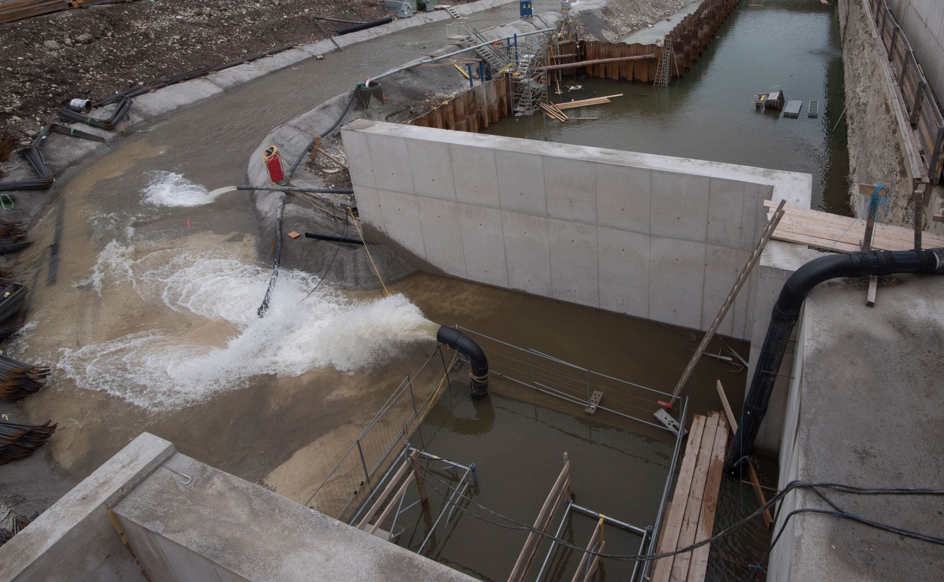 Aerial view of a water dam site.