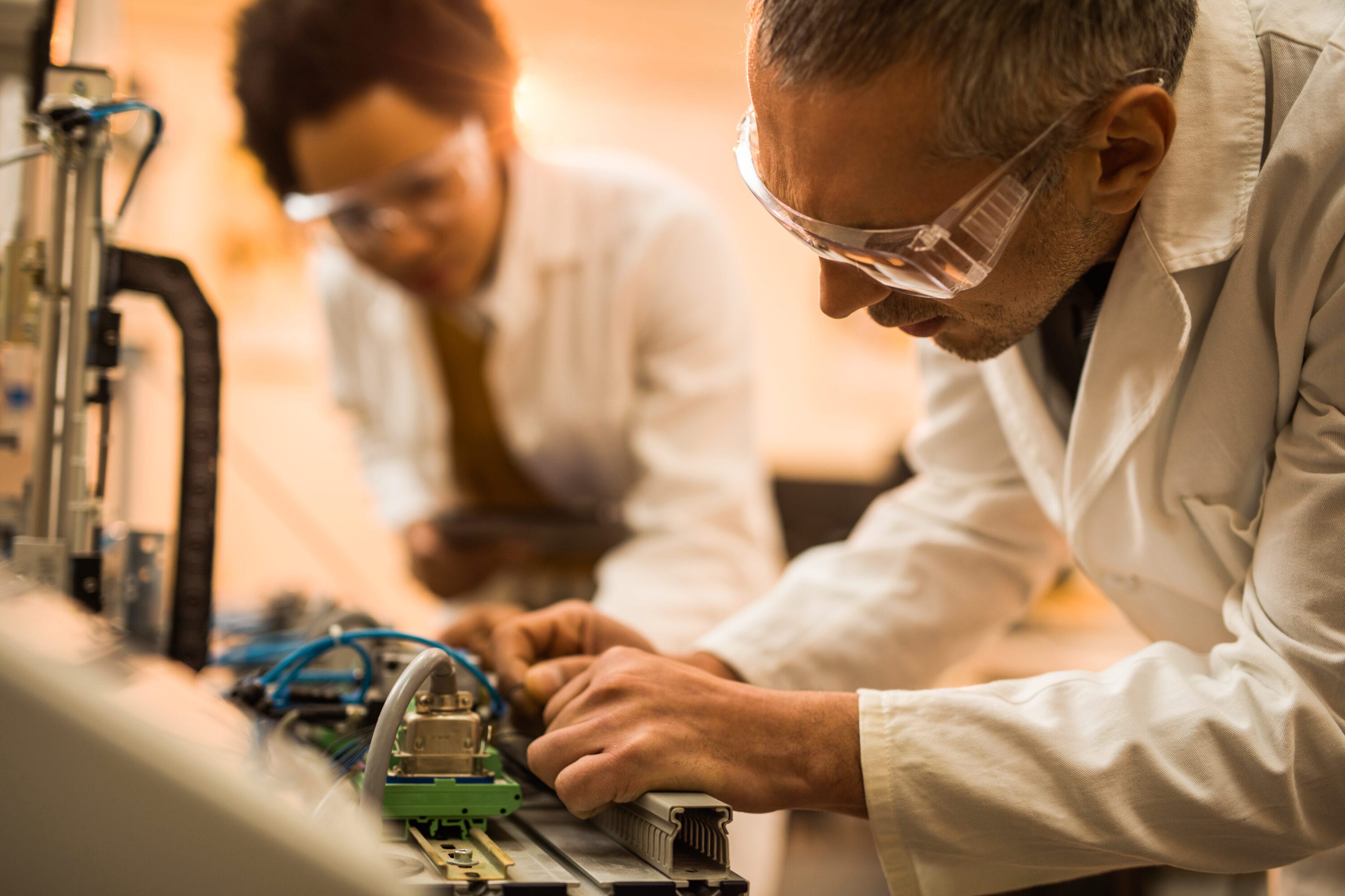 Two people working in a lab.